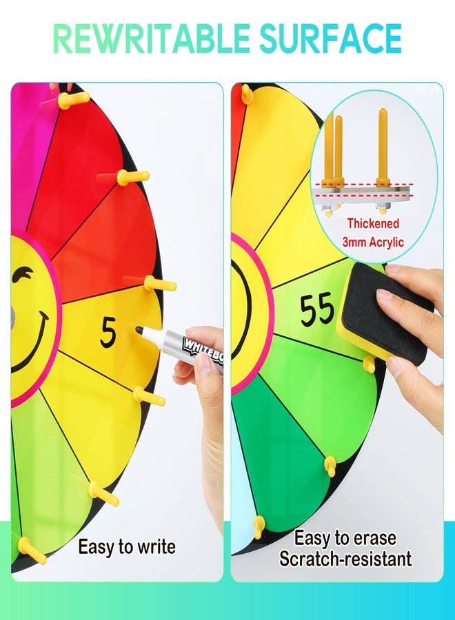Delizon 12 Inch Color Prize Wheel, 12 Slot Spinning Wheel Fortune Game, Holiday Activities, Party, Classroom or Home Education, Sunflower Pattern - Image 4